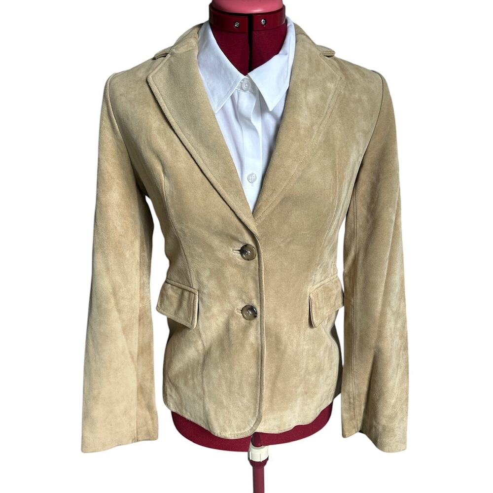 Vintage 2002 Banana Republic Size‎ 0 Genuine Leather Tan 2 Button Blazer Jacket